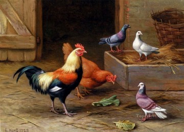 Pollos Palomas Y Una Paloma animales de granja Edgar Hunt Pinturas al óleo
